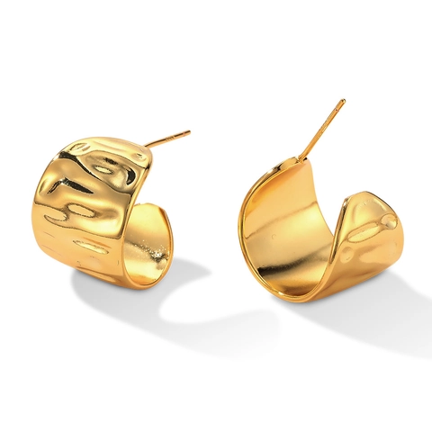 Μόδα Σφυρήλατη Υφή Chubby Teardrop C-Shape Κρίκοι Σκουλαρίκια για Γυναίκες Επιχρυσωμένος Χαλκός 925 Sterling Silver Σκουλαρίκια Καρφίτσα