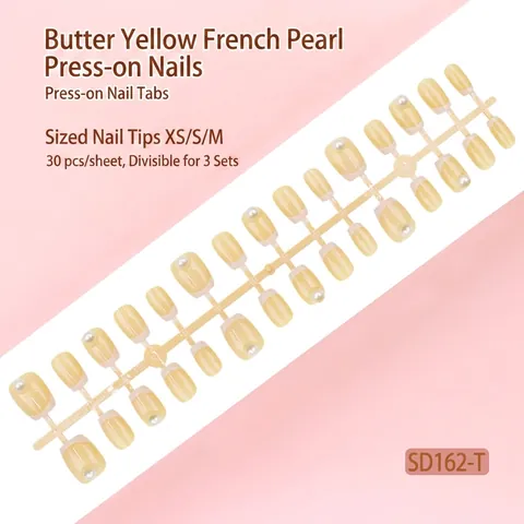 French Tip Kunstnagels Lichtgeel Met 3D Kunstparelversiering Vierkant Ronde Vorm Nepnagels Voor Dames Zoete Frisse Stijl