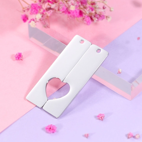 Rectangular Bar Pendants 304 Stainless Steel Hollow Heart Mirror Polished Couple Jewelry Accessories Charms
