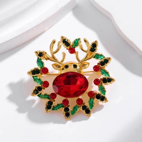 Kerst Rendier Krans Broche Legering Verguld Strass Emaille Feestelijke Vakantie Corsage Cadeau Voor Vrouwen Sieraden