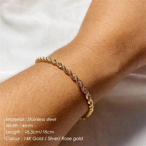 Women Fashion Rope Chain Bracelet Stainless Steel Gold Plated Punk Hip Hop Minimalist Jewelry