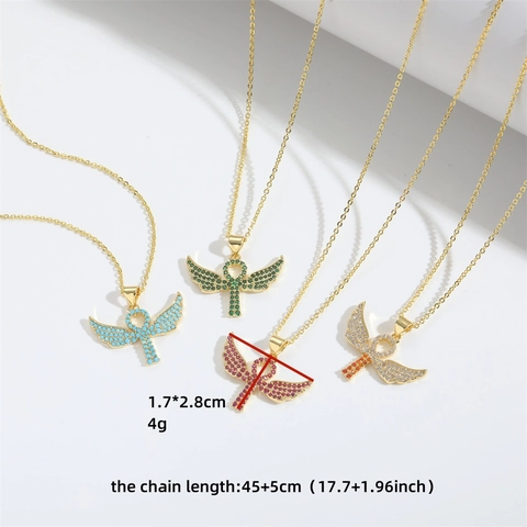 Collana Pendente Croce Ankh Ali Angelo Rame Zirconia Placcato Oro Hip Hop Retro Gioielli Per Donne Uomini