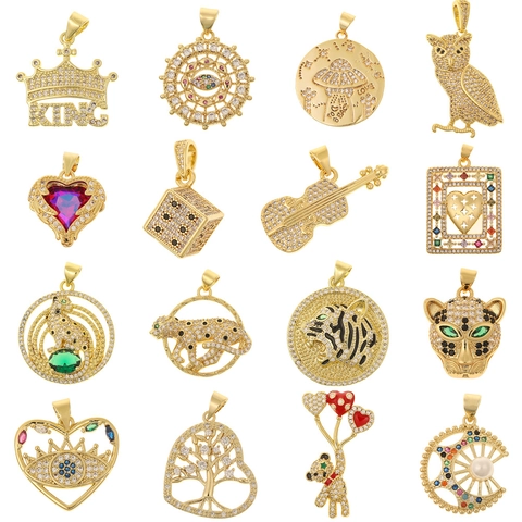 Copper Cubic Zirconia Pendant Gold Plated Luxury Fashion Hip Hop Style Charm For DIY Necklace Making Jewelry Accessory
