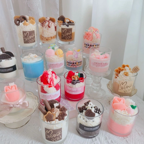 Handmade Scented Candle Soy Wax Dessert Strawberry Chocolate Glass Cup Home Decor Holiday Gift Christmas Halloween Party