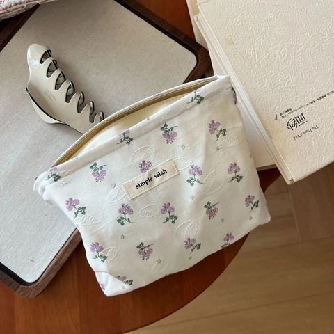 Trousse De Toilette En Coton À Fleurs Pochette De Rangement Zippée Organisateur De Maquillage Sac De Téléphone Style Japonais