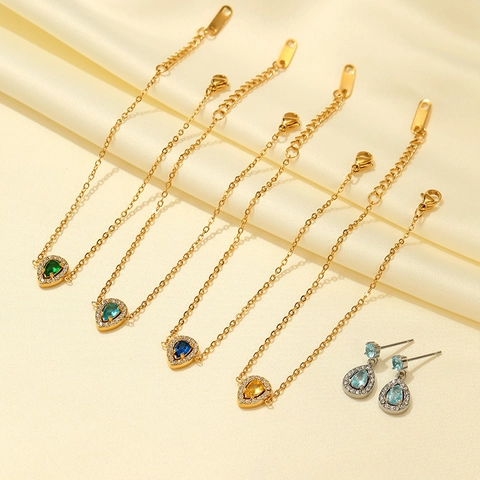 Stainless Steel Waterdrop Zirconia Bracelet For Women Luxurious Inlaid Colorful Crystal Oval Stone Commuter Jewelry Gift