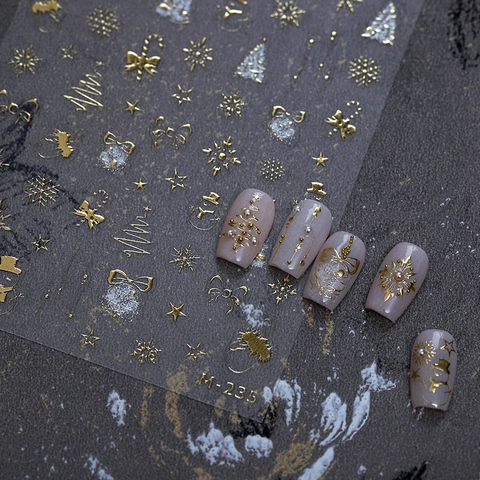 Autocollants Art Des Ongles Noël Relief Or Métallique Flocon Neige Sapin Design Auto Adhésif Manucure Décor Pour Femmes