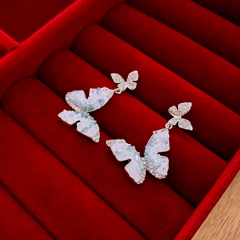 Schmetterling Hängeohrringe Mit Zirkon Künstlicher Kristall Silber Ohrstecker Süßer Eleganter Schmuck Für Damen