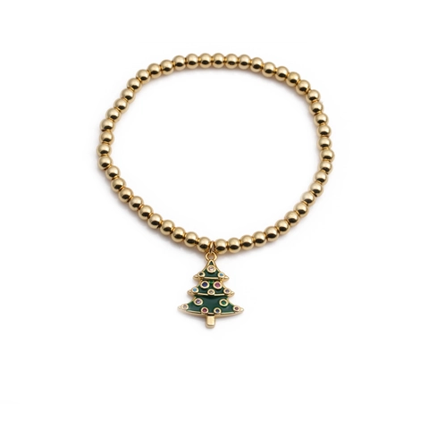 Bracciale Con Ciondoli Natalizi Perline In Rame Regolabile Smalto Pupazzo Di Neve Albero Di Natale Scatola Regalo Gioielli Da Donna