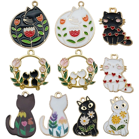 Ciondoli Gatto In Smalto Cartone Animato Lega Di Zinco Fiore Cuore Per Creazione Di Gioielli Fai Da Te Accessori Portachiavi