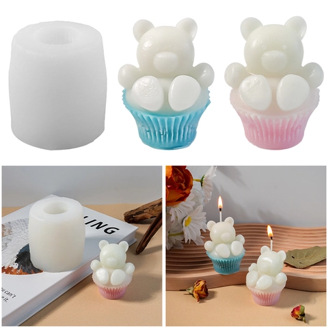 3D Muffin Cup Bear Silicone Mold DIY Handmade Aromatherapy Candle Soap Resin Craft Tool Cartoon Animal Desktop Ornament