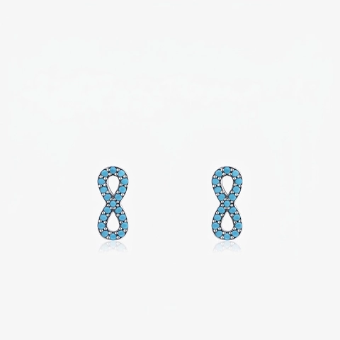 Pendientes De Botón Símbolo Infinito De Plata De Ley 925 Con Incrustaciones De Turquesa Joyería Para Mujer