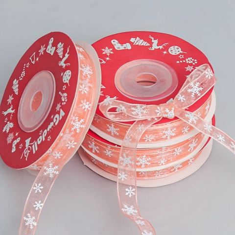 Nastro Di Organza Con Stampa Fiocco Di Neve Di Natale Nastro Di Garza Trasparente Per Confezioni Regalo DIY Decorazione Festiva