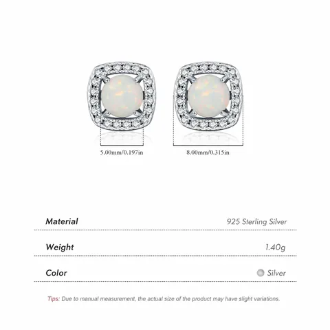Pendientes De Botón Halo Cuadrados Con Poste De Plata Esterlina 925 Opalo Redondo Y Circón Joyería Geométrica Chic Para Mujer