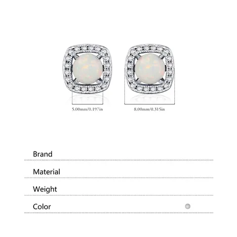 Orecchini A Lobo Halo Quadrati Con Perno In Argento Sterling 925 Opale Rotondo E Zircone Gioielli Geometrici Chic Per Donna