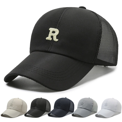 Casquette Baseball Maille Broderie Lettre R Séchage Rapide Pare-Soleil Chapeau Camionneur Réglable Extérieur