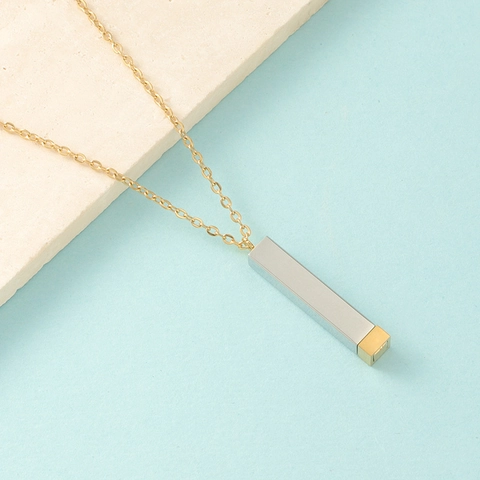 Minimalist Square Column Bar Pendant Necklace 304 Stainless Steel Mirror Polished Geometric Telescopic Jewelry For Women Men
