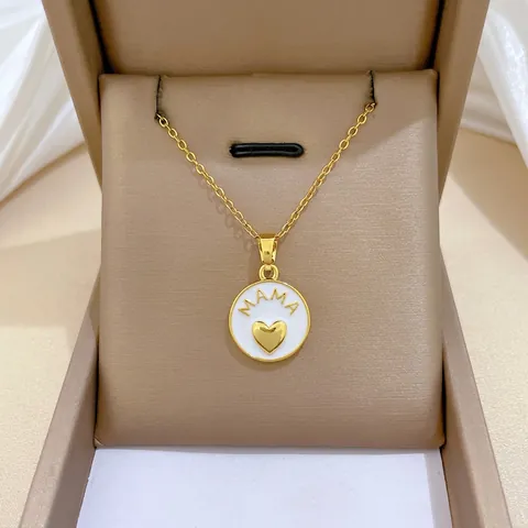 MAMA Heart Pendant Necklace Titanium Steel Chain Copper Enamel Rhinestone Elegant Clavicle Chain Jewelry Gift
