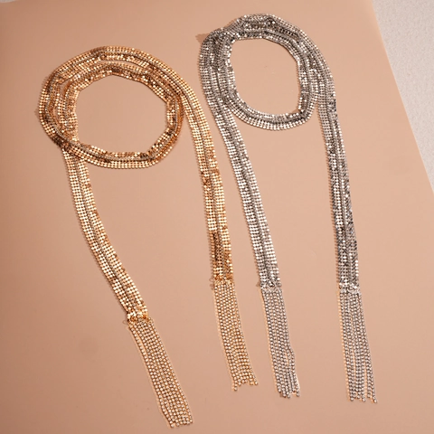 Lange Quasten Halskette Körperkette Strass Kupfer Metallgewebe Mehrlagig Party Abend Mode Für Damen
