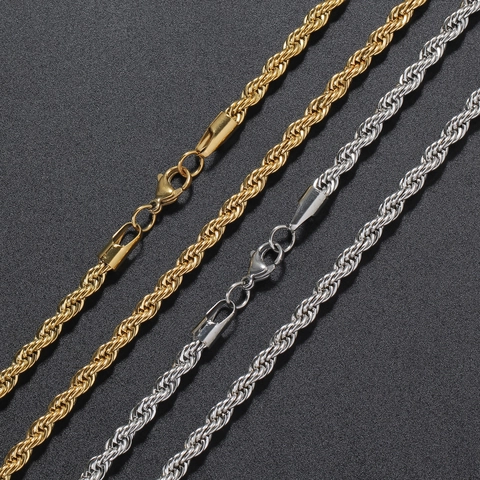Stainless Steel Rope Chain Necklace For Men Women Hip Hop Jewelry Gold Silver Rose Gold Black Twisted Link Chain Jewelry Gift