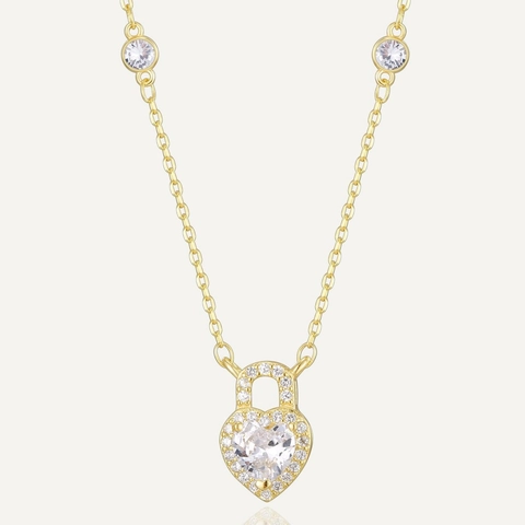 925 Sterling Silver Heart Padlock Pendant Necklace Gold Plated Heart Cut Zirconia Minimalist Fashion Jewelry For Women