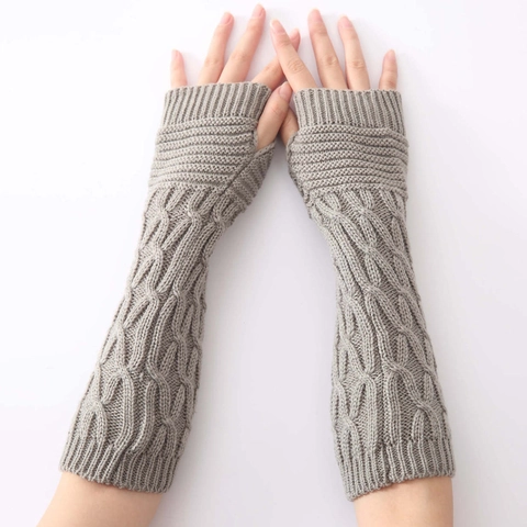 Winter Long Cable Knit Fingerless Gloves Acrylic Arm Warmer Wrist Sleeves For Cold Weather Solid Color Unisex