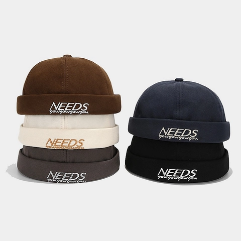 Retro Docker Mütze Randlose Baumwolle Miki Kappe Buchstaben Stickerei Verstellbar Streetwear Casual Unisex