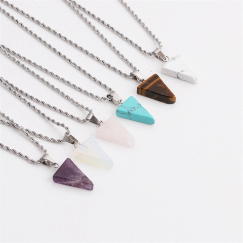 Geometrische Dreieck Anhänger Halskette Mit Naturstein Edelstahl Kordelkette Mode Schmuck Unisex Geschenk