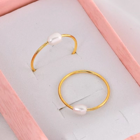 Anello Perla de Agua Dulce Acqua Dolce Retro Francese Acciaio Titanio Oro Minimalista Elegante Gioielli Moda Lusso Per Donne