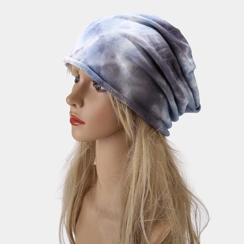 Trendy Tie Dye Slouchy Beanie Women Men Cotton Spandex Knitted Baggy Hat Casual Spring Autumn Winter Outdoor Headwear