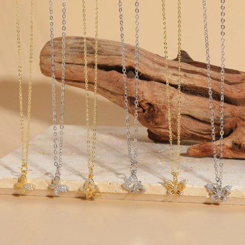 Luxury Copper Zirconia Butterfly Heart Pendant Necklace For Women Gold Silver Plated Elegant Fashion Jewelry Elegant Gift