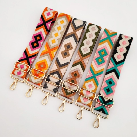 Wide Shoulder Strap Replacement Bag Belt Adjustable Crossbody Strap Geometric Jacquard Ethnic Style Woven Fabric Metal Hook
