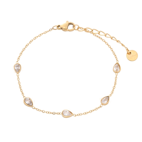 Minimalist Water Drop Cubic Zirconia Bracelet Stainless Steel 18K Gold Plated Dainty Fine Chain Jewelry For Women