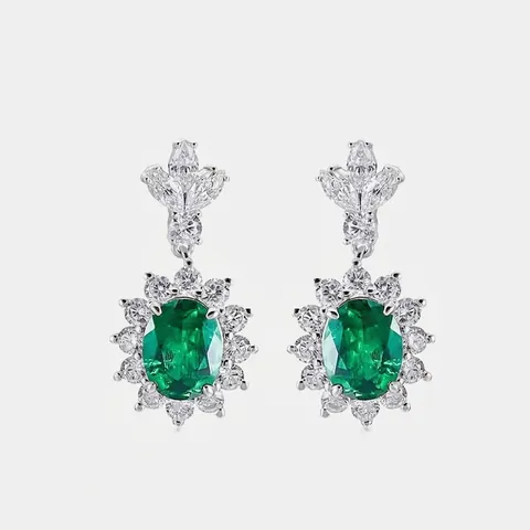 925 Sterling Silber Ohrhänger Mit Im Labor Gezüchtetem Smaragd Für Damen Vintage Sonnenblume Oval Zirkonia Schmuck