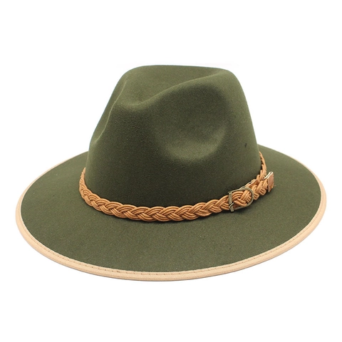 Classic Fedora Hat Retro British Style Wide Brim Felt Texture Jazz Cap With Braided Band Metal Buckle For Men Women