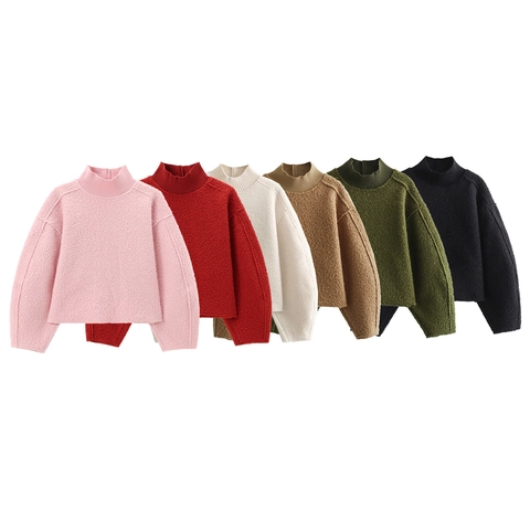 Maglione Donna Maglia Strutturata Collo Alto Vestibilità Ampia Maniche A Lanterna Casual Chic Morbido Caldo Top Tinta Unita