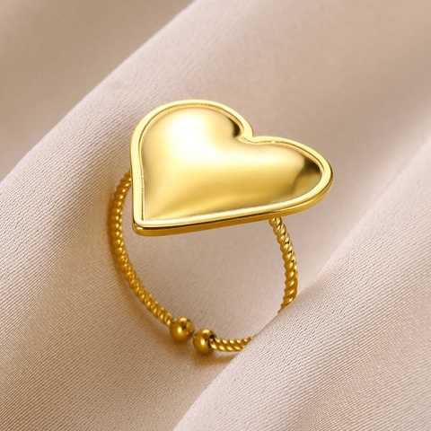 Minimalistisch Edelstahl Herz V-Form Gedreht Offener Ring Für Damen Verstellbar Geometrisch Gold Plattiert Mode Schmuck