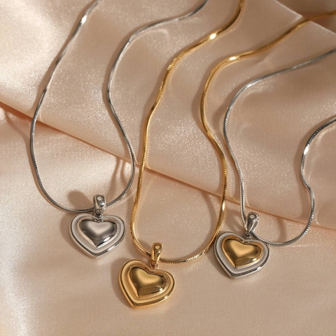 Heart Pendant Necklace 304 Stainless Steel PVD Gold Plated Snake Bone Chain Hypoallergenic Non Tarnish Gift For Women