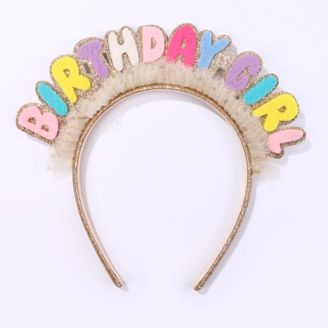 Cerchietto Con Lettere Festivo Birthday Girl Merry Christmas Glitter Feltro Pizzo Festa Per Bambini Ragazze