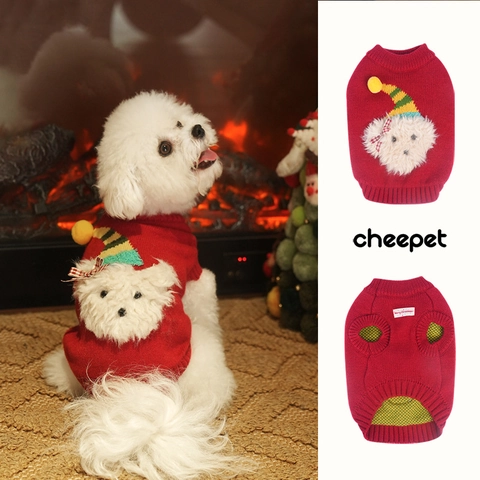 Pull De Noël Pour Chien Rouge Vêtements Tricotés Animaux Compagnie Tenue Hiver Chaude Avec Tête Ours 3D Pour Chats