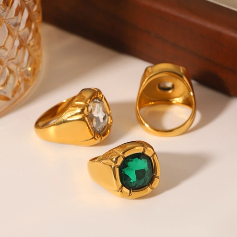 Vintage Klobiger Edelstahlring Vergoldet Zirkon Eingelegt Geometrischer Siegelring Schmuck Für Frauen Modeaccessoire