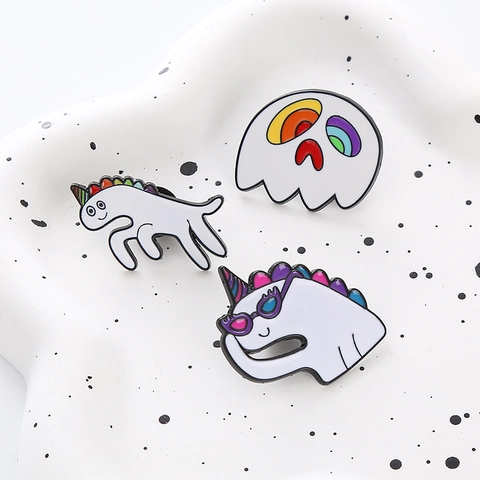 Set di Spille in Smalto a Forma di Unicorno e Fantasma in Lega di Bianco Arcobaleno per Zaino Cappello Vestiti Decorazione