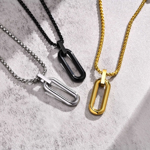 Geometrische Anhänger Halskette Edelstahl Hohl Rechteck Raute Minimalist Hip Hop Schmuck Für Männer Frauen