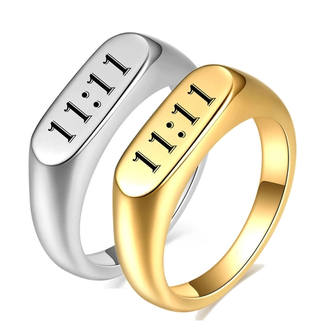 Anello A Sigillo Ovale Minimalista Numeri Angelici 11:11 Acciaio Inossidabile 304 Placcato Oro 18K Gioielli Lucidati