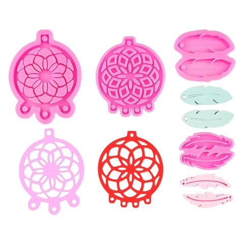 Dreamcatcher Silicone Mold Feather Mandala Grid DIY Resin Casting Keychain Pendant Wall Decor Baking Tools Soft Flexible