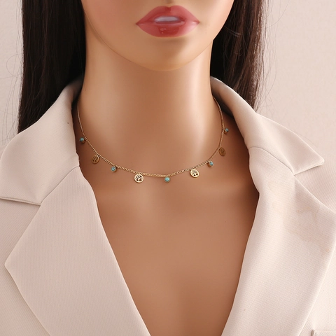 Collana In Acciaio Inossidabile Con Perline Di Turchese Ciondoli Farfalla Stella Luna Albero Della Vita Per Donna