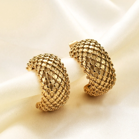 Pendientes De Aro En Forma De C De Acero Inoxidable 304 Con Diseño De Malla Texturizada Moda Minimalista Para Mujer