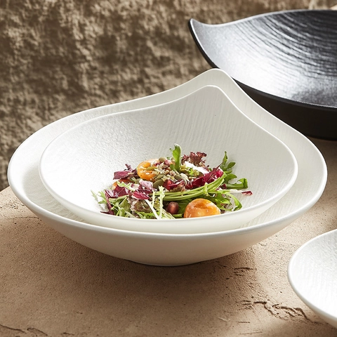 Irregular Ceramic Salad Bowl Quicksand Texture Porcelain Fruit Dessert Serving Dish Japanese Minimalist Kitchen Tableware