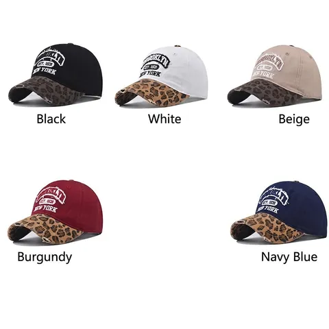 Gorra De Béisbol De Algodón Bordado Brooklyn Visera Estampado Leopardo Desgastado Vintage Ajustable