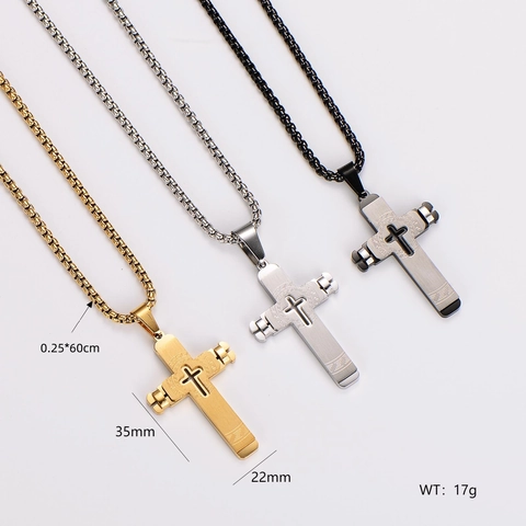 Kruis Hanger Ketting 304 Roestvrij Staal Hol Grieks Sleutelontwerp Religieuze Sieraden Unisex Boxketting